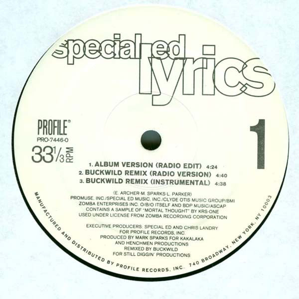Special Ed : Lyrics (12")