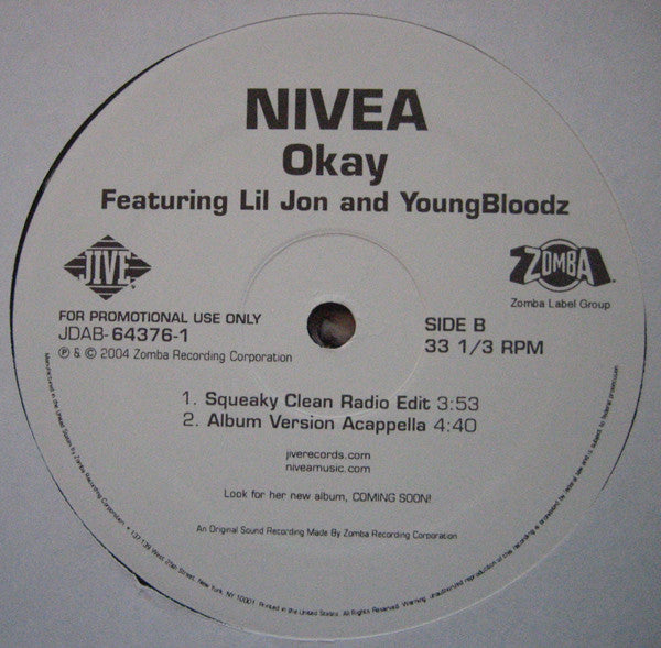 Nivea Featuring Lil' Jon And YoungBloodZ : Okay (12", Promo)