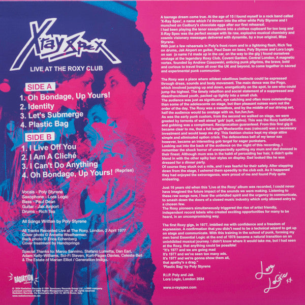 X-Ray Spex : Live At The Roxy Club (LP, Album, Ltd, RE, RM, Spi)