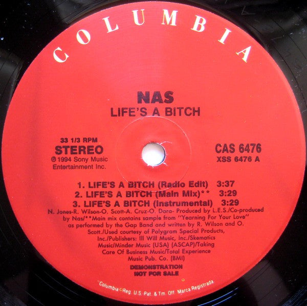 Nas : Life's A Bitch (12", Promo)