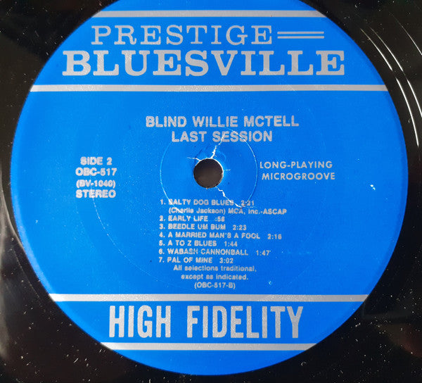 Blind Willie McTell : Last Session (LP, Album, RE, RM)