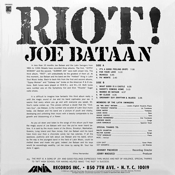 Joe Bataan : Riot! (LP, Album, RSD, RE)