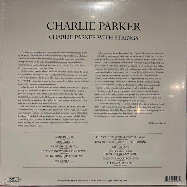 Charlie Parker With Strings : Charlie Parker With Strings (LP, Comp, RE, 180)