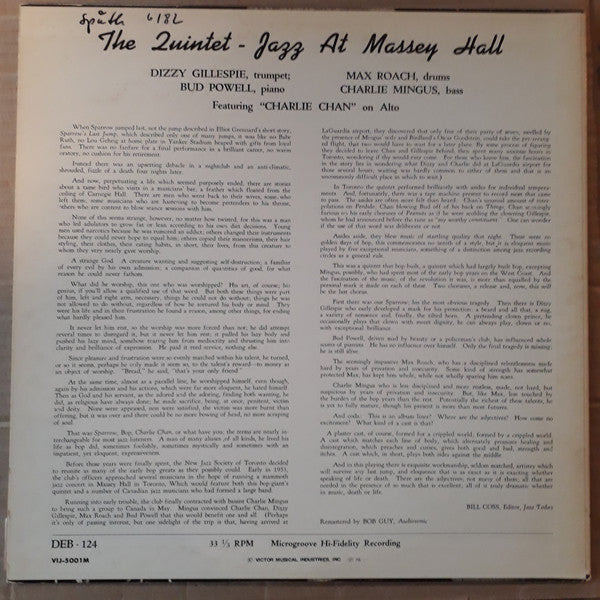 The Quintet : Jazz At Massey Hall (LP, Album, Mono, RE)