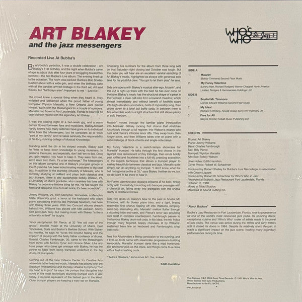Art Blakey & The Jazz Messengers Featuring Wynton Marsalis : Live At Bubba's Jazz Restaurant (LP, Album, RSD, Tra)