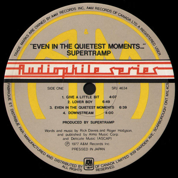 Supertramp : Even In The Quietest Moments... (LP, Album, RE, RM, Hal)