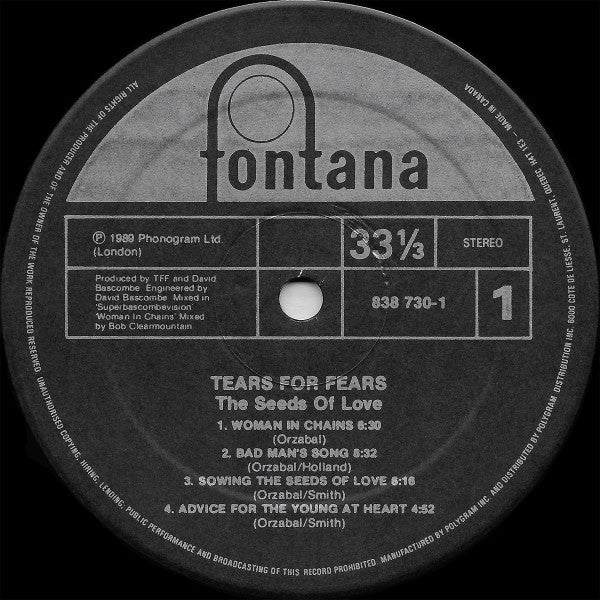 Tears For Fears : The Seeds Of Love (LP, Album)
