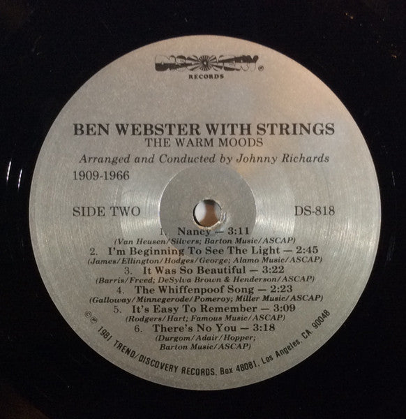 Ben Webster : The Warm Moods (LP, Album, RE)