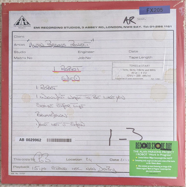 The Alan Parsons Project : I Robot “Work In Progress” (LP, Album, RSD, Ltd, Blu)