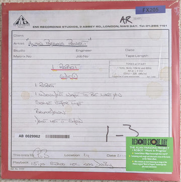 The Alan Parsons Project : I Robot “Work In Progress” (LP, Album, RSD, Ltd, Blu)