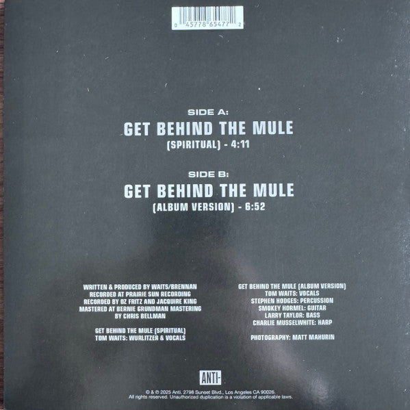 Tom Waits : Get Behind The Mule (Spiritual) (7", RSD)