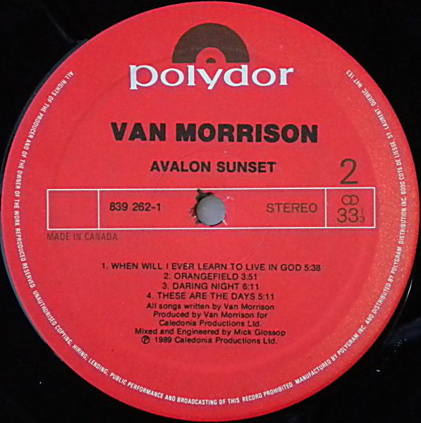Van Morrison : Avalon Sunset (LP, Album)