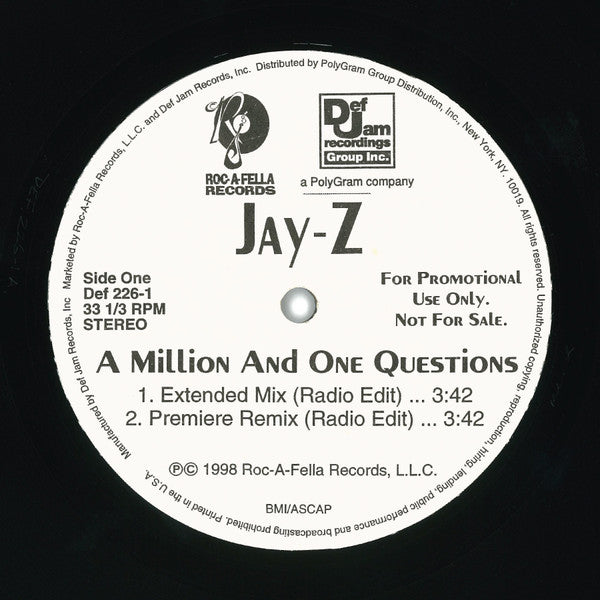 Jay-Z : A Million And One Questions (12", Single, Promo)