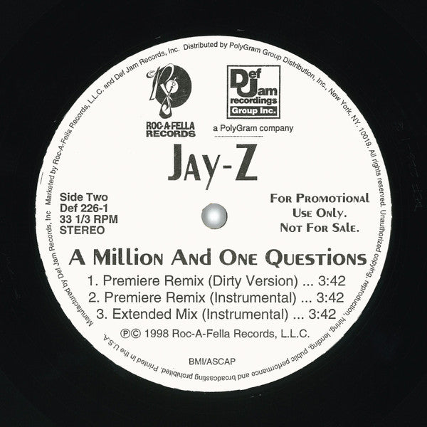 Jay-Z : A Million And One Questions (12", Single, Promo)