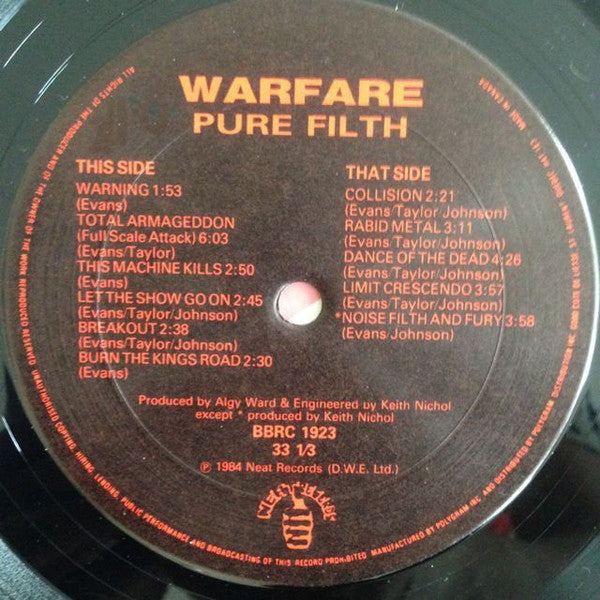 Warfare (2) : Pure Filth (LP, Album, Ltd + 12", EP)