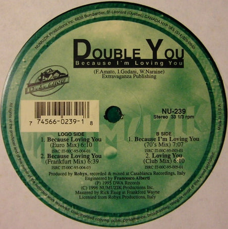 Double You : Because I'm Loving You (12", Maxi)