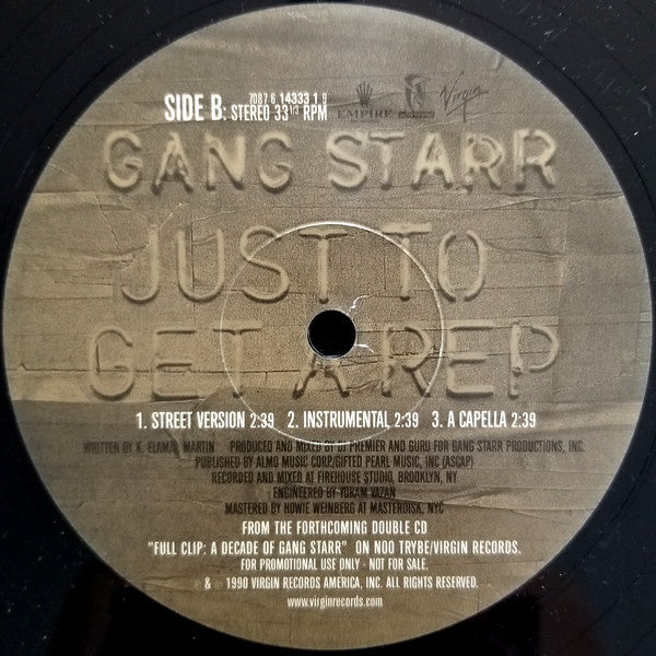 Gang Starr : Discipline / Just To Get A Rep (12", Promo)