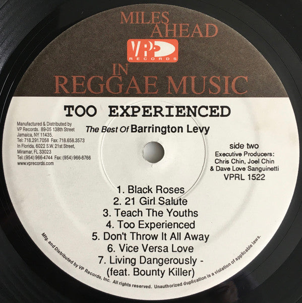 Barrington Levy : Too Experienced ... The Best Of Barrington Levy (LP, Comp)