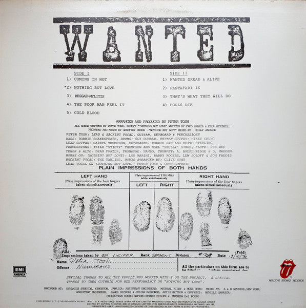 Peter Tosh : Wanted Dread & Alive (LP, Album)