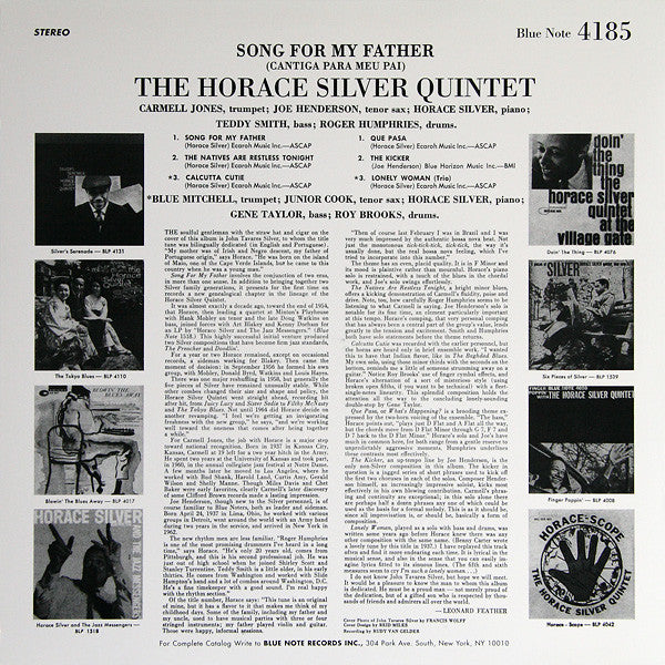 The Horace Silver Quintet : Song For My Father (Cantiga Para Meu Pai) (LP, Album, RE, Sco)