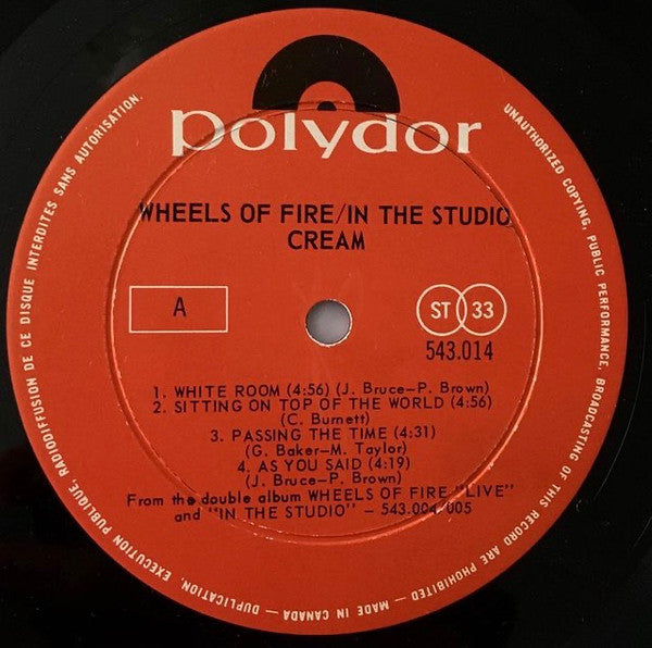 Cream (2) : Wheels Of Fire (In The Studio) (LP, Album)