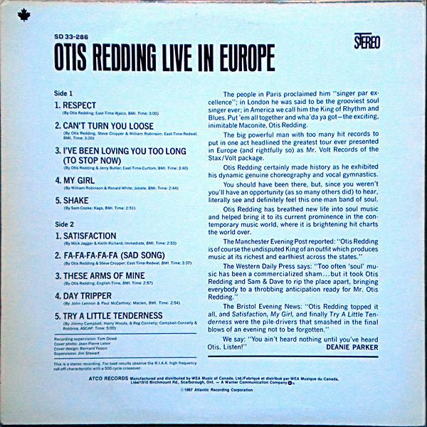 Otis Redding : Otis Redding Live In Europe (LP, Album, RE)