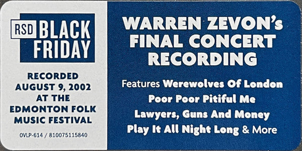 Warren Zevon : Epilogue: Live At The Edmonton Folk Music Festival (LP + LP, S/Sided, Etc + RSD)
