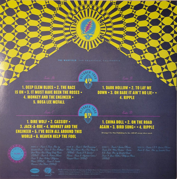 The Grateful Dead : The Warfield - San Francisco, CA Oct 4&6 1980 (2xLP, RSD, Ltd)