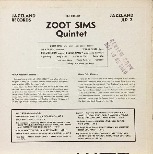 The Zoot Sims Quintet : Zoot Sims (LP, Album, Mono, RE)