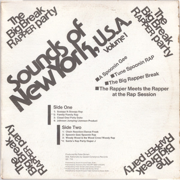 Various : Sounds Of New York, U.S.A. Volume 1 (The Big Break Rapper Party) (LP, Comp, Whi)