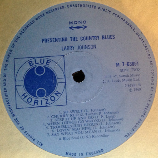Larry Johnson (6) : Presenting The Country Blues (LP, Mono)
