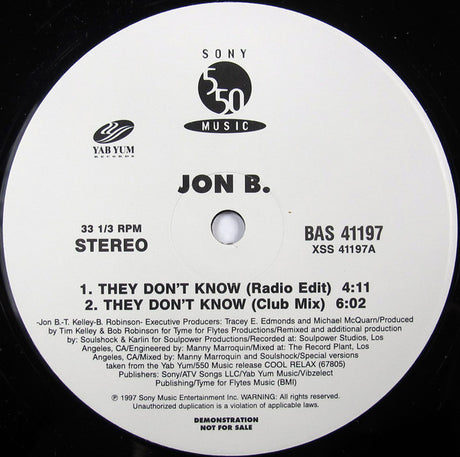 Jon B : They Don't Know (12", Promo)