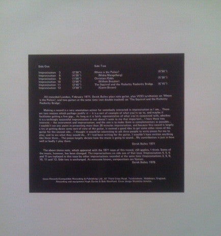 Derek Bailey : Solo (LP, Album)