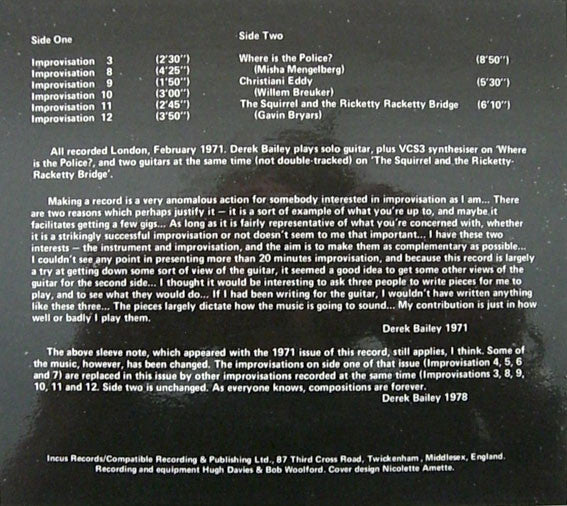 Derek Bailey : Solo (LP, Album)