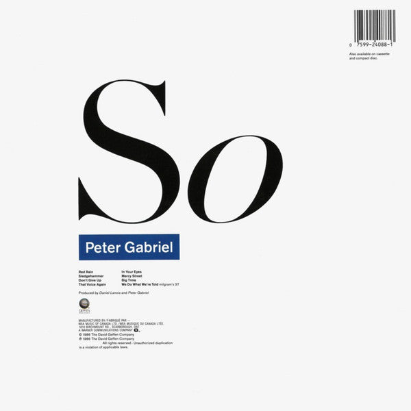 Peter Gabriel : So (LP, Album, Cin)
