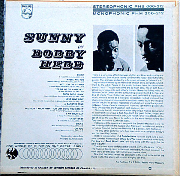 Bobby Hebb : Sunny By Bobby Hebb (LP, Album, Mono)