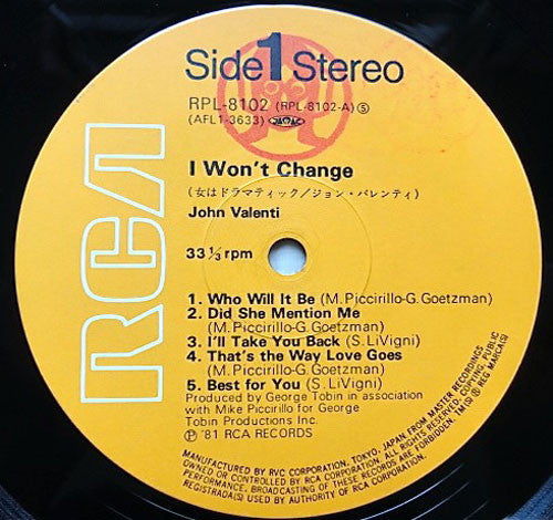 John Valenti : I Won't Change (LP, Album)