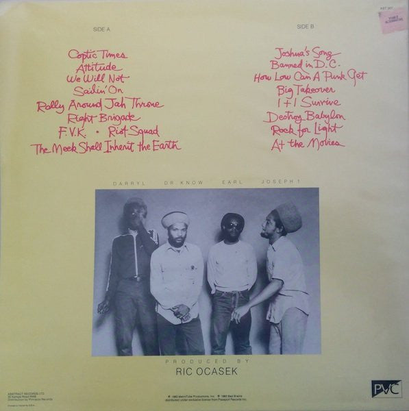 Bad Brains : Rock For Light (LP, Album)