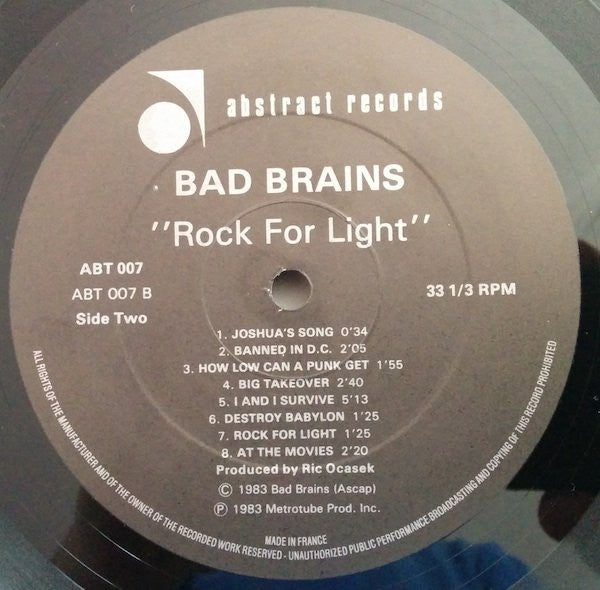 Bad Brains : Rock For Light (LP, Album)