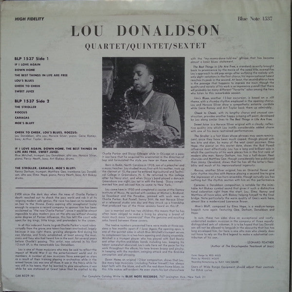 Lou Donaldson : Quartet / Quintet / Sextet (LP, Album, Mono, RE)