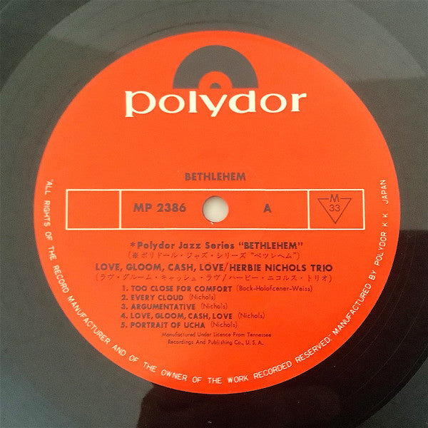 Herbie Nichols Trio : Love, Gloom, Cash, Love (LP, Album, Mono)