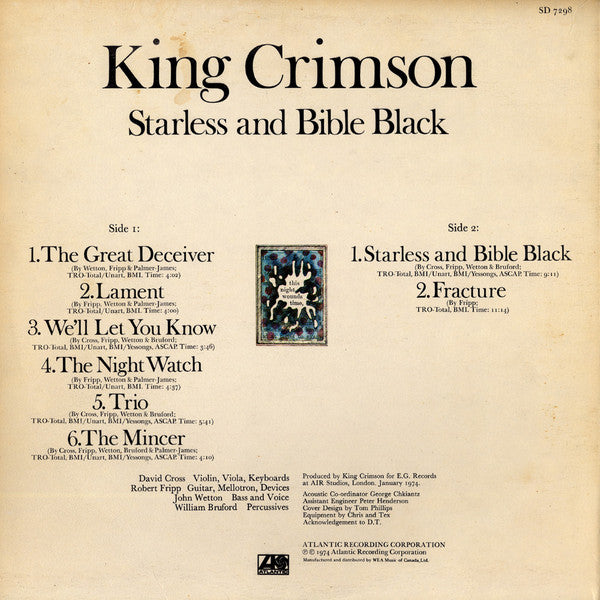 King Crimson : Starless And Bible Black (LP, Album, Gat)
