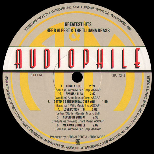 Herb Alpert & The Tijuana Brass : Greatest Hits (LP, Comp, RE)