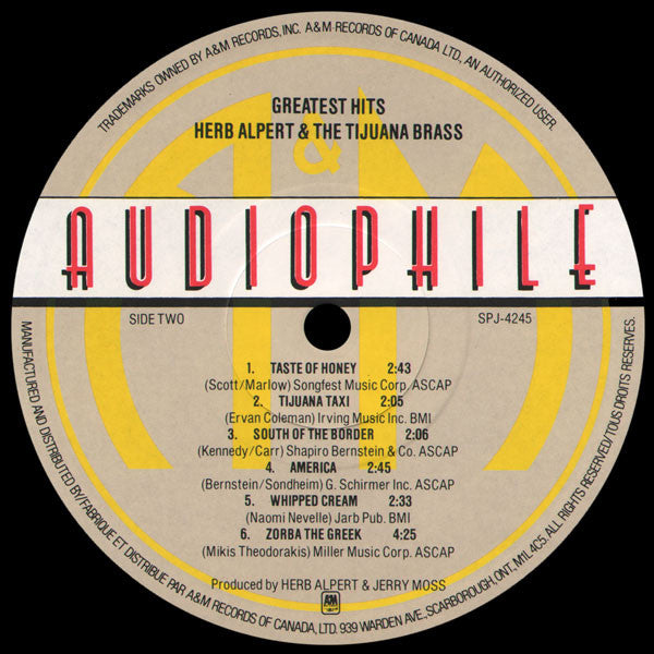 Herb Alpert & The Tijuana Brass : Greatest Hits (LP, Comp, RE)