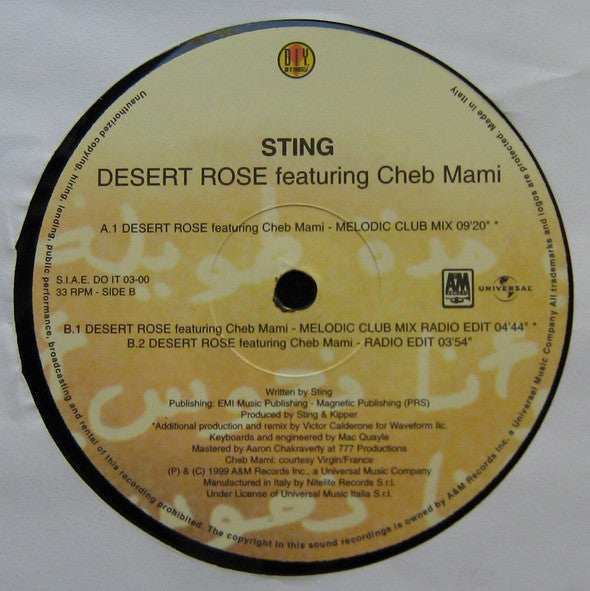 Sting Featuring Cheb Mami : Desert Rose (12")