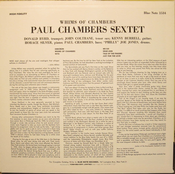 Paul Chambers Sextet : Whims Of Chambers (LP, Album, Mono, RE)