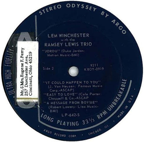 Lem Winchester And The Ramsey Lewis Trio : Perform A Tribute To Clifford Brown (LP, Album, Blu)