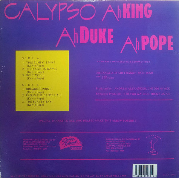 Mighty Duke : Calypso Ah King Ah Duke Ah Pope (LP, Album)