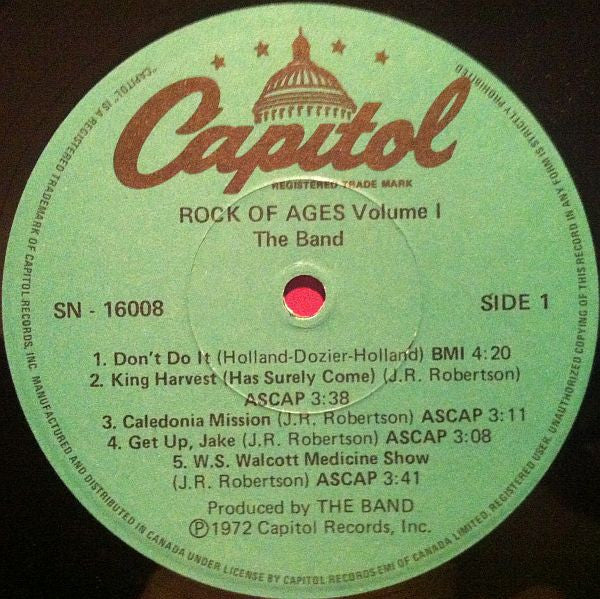 The Band : Rock Of Ages Volume 1 (LP, Album, RE)