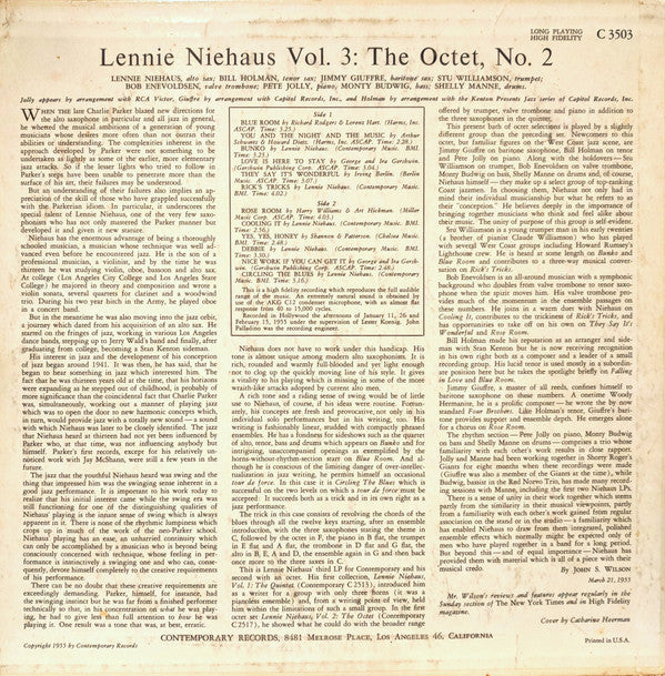 Lennie Niehaus : Vol. 3: The Octet #2 (LP, Album, Mono)
